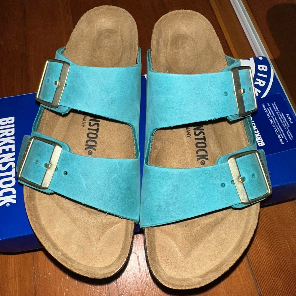 Birkenstock Blue Tan Sandals with Adjustable Straps